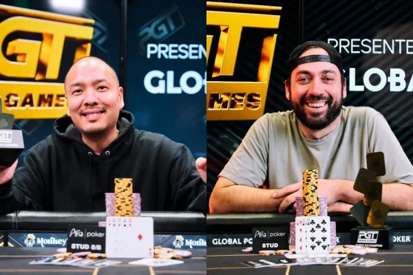 Chino Rheem and Justin Liberto start by grinding in the PGT Mixed Games