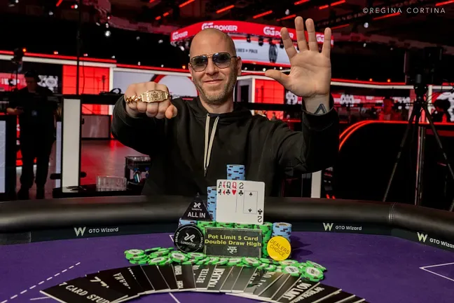 Jeff Madsen wins his fifth career bracelet and celebrates his good run at the WSOP