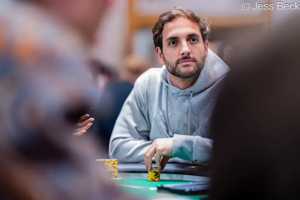Martin Kabrhel doesn't realize he lost the pot and celebrates a hand at the WSOP