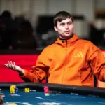 Martin Kabrhel doesn't realize he lost the pot and celebrates a hand at the WSOP