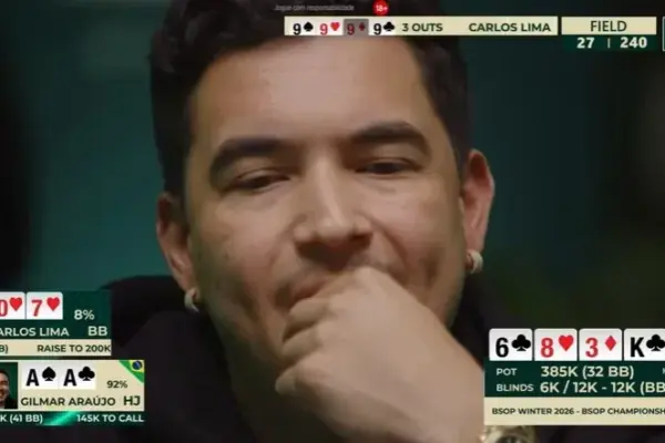 Gil Cebola, Neymar's "buddy," gives up with AA in the BSOP and opponent shows the bluff