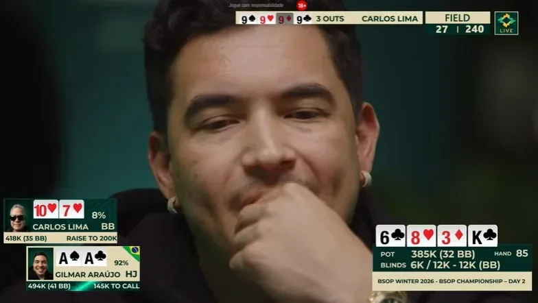 Gil Cebola, Neymar's "buddy," gives up with AA in the BSOP and opponent shows the bluff