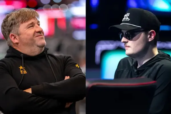 Chris Moneymaker advises Lucas Jumalon before the WSOP 2026 Main Event final table